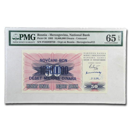 1993 Bosnia 10 Million Dinara Stone Arch Bridge CU-65 EPQ PMG 1993 Bosnia 10 Million Dinara Stone Arch Bridge CU-65 EPQ PMG